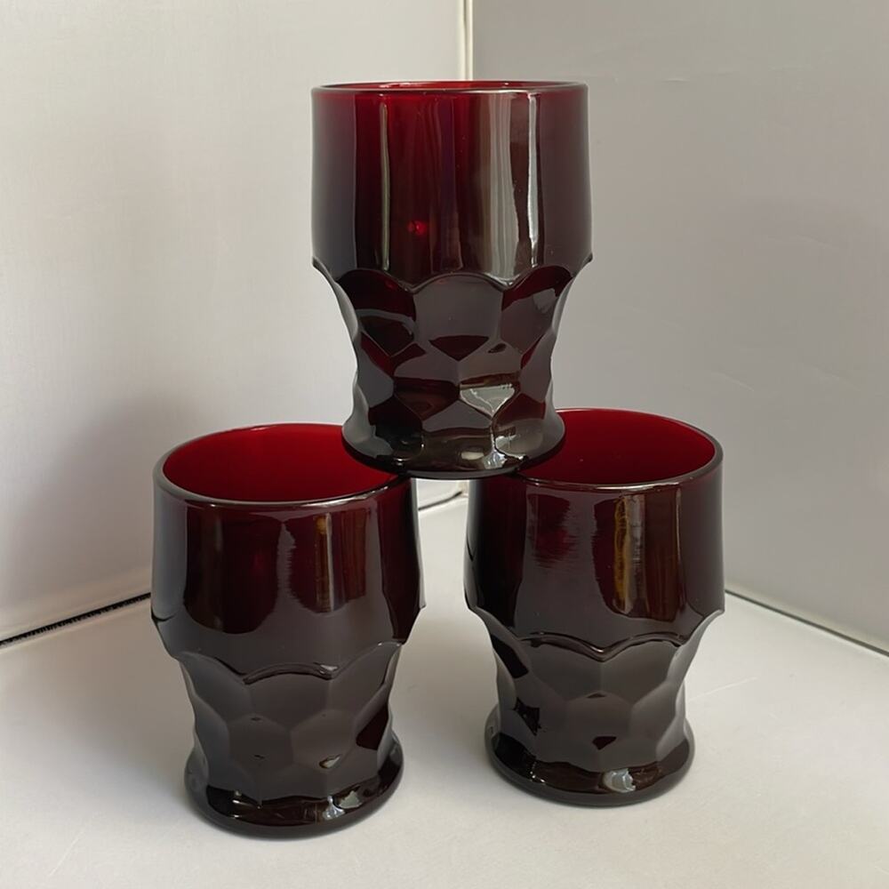 3 Vintage Anchor Hocking Georgian Ruby Red 9 oz Flat Tumbler Drinking‎ Glasses